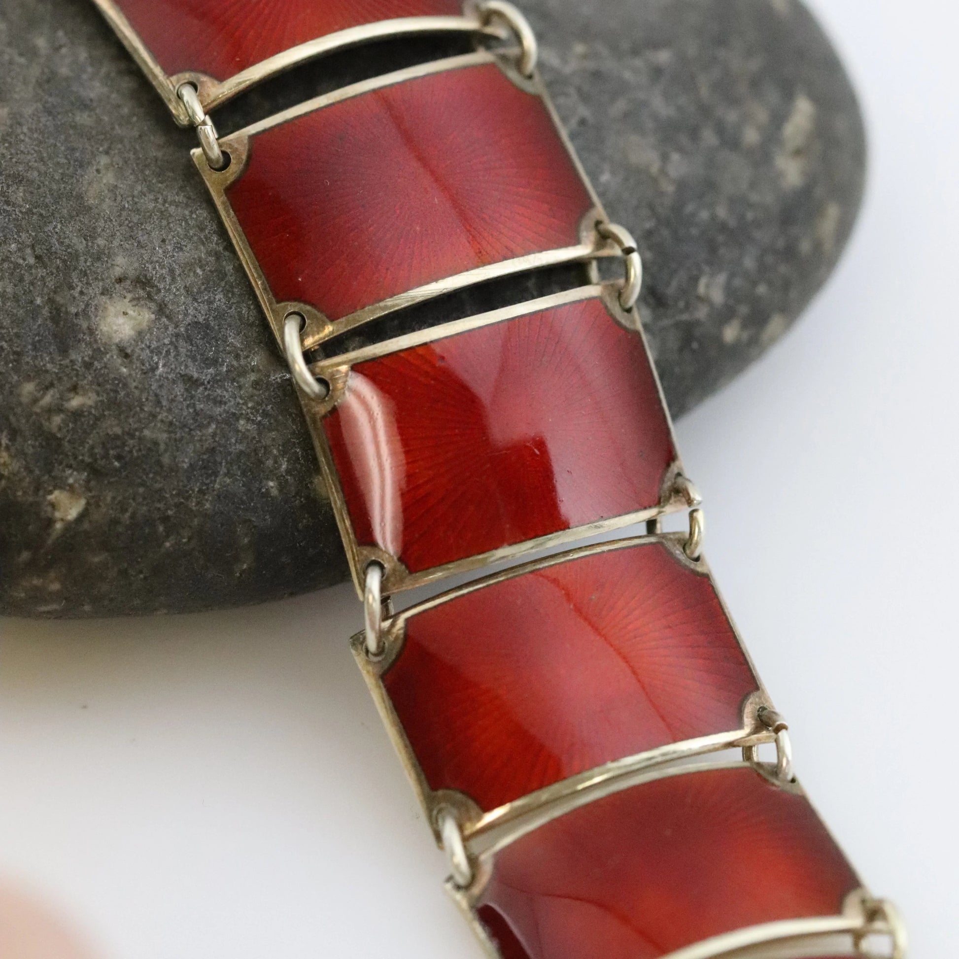 SOLD OUT: Vintage David Andersen Enamel Jewelry | Wide Red Guilloche Enamel Bracelet - Carmel Fine Silver Jewelry