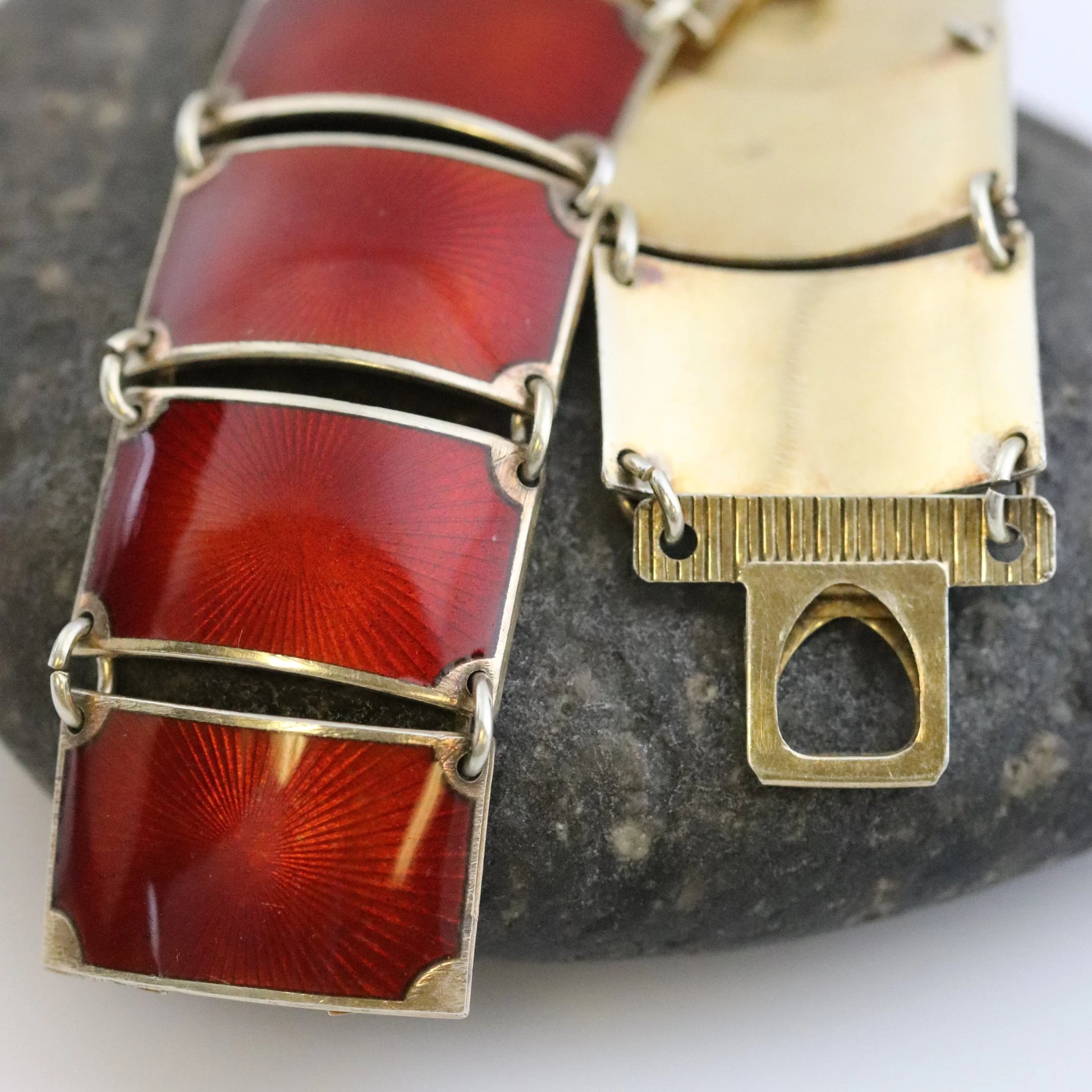 SOLD OUT: Vintage David Andersen Enamel Jewelry | Wide Red Guilloche Enamel Bracelet - Carmel Fine Silver Jewelry