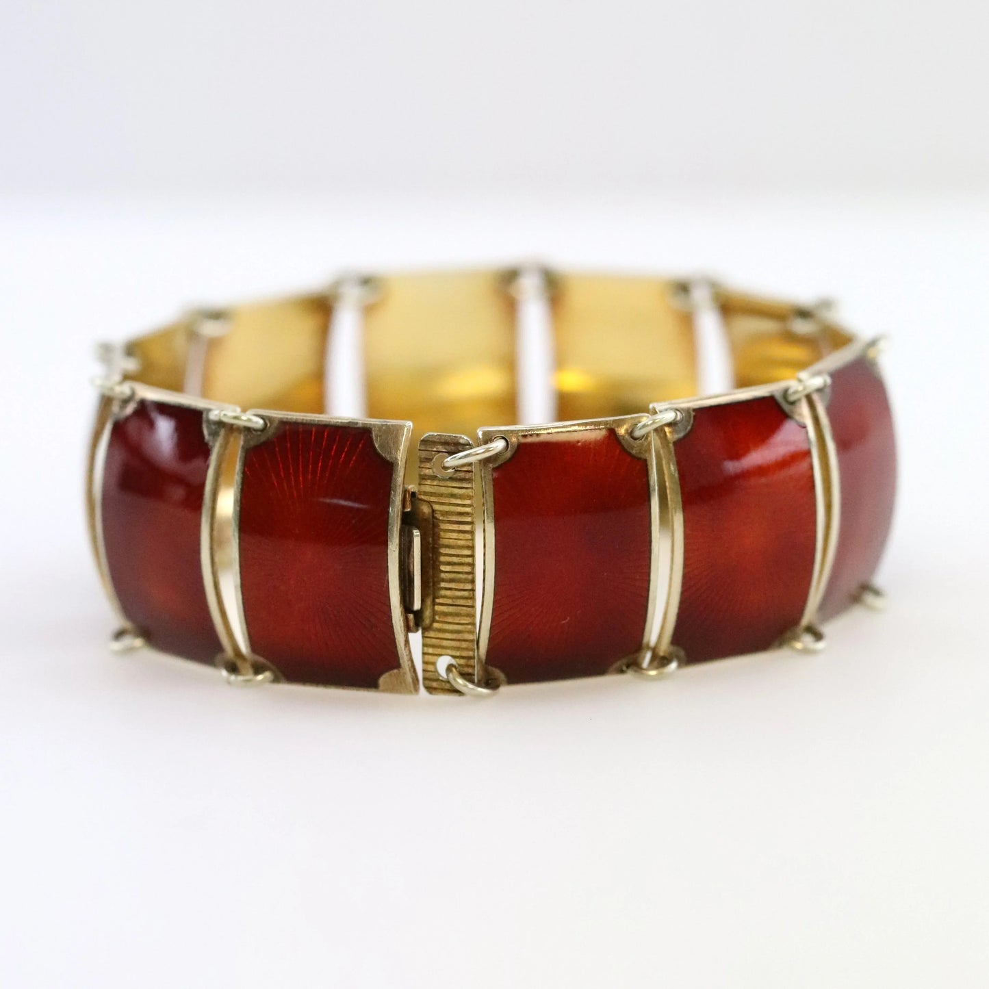 SOLD OUT: Vintage David Andersen Enamel Jewelry | Wide Red Guilloche Enamel Bracelet - Carmel Fine Silver Jewelry