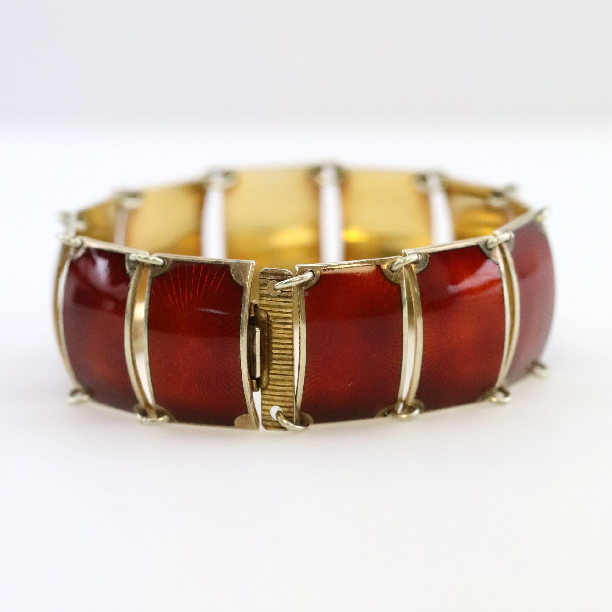 SOLD OUT: Vintage David Andersen Enamel Jewelry | Wide Red Guilloche Enamel Bracelet - Carmel Fine Silver Jewelry