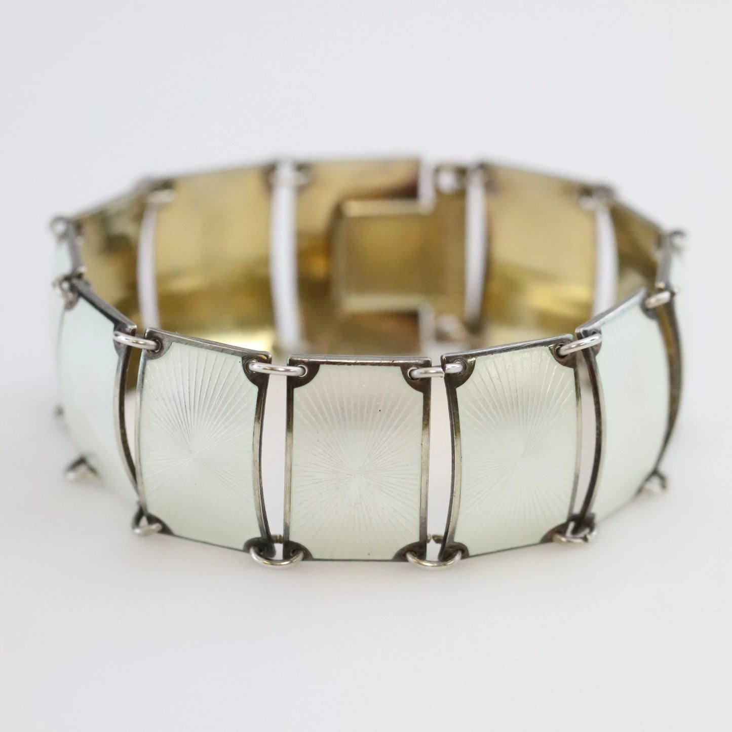 SOLD OUT: Vintage David Andersen Enamel Jewelry | Wide White Guilloche Enamel Bracelet - Carmel Fine Silver Jewelry
