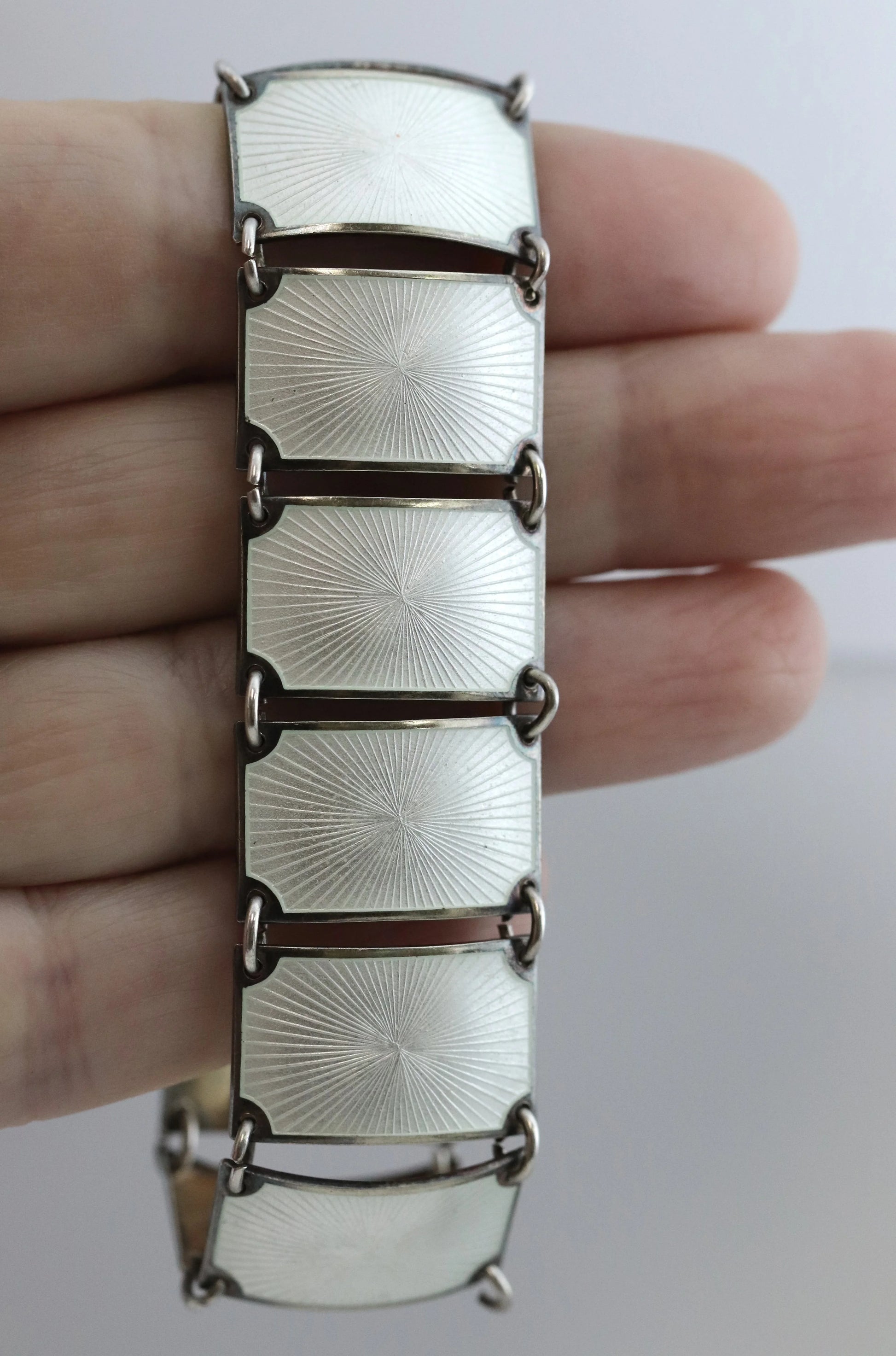 SOLD OUT: Vintage David Andersen Enamel Jewelry | Wide White Guilloche Enamel Bracelet - Carmel Fine Silver Jewelry