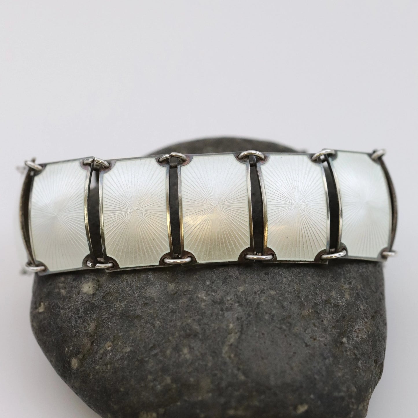 SOLD OUT: Vintage David Andersen Enamel Jewelry | Wide White Guilloche Enamel Bracelet - Carmel Fine Silver Jewelry