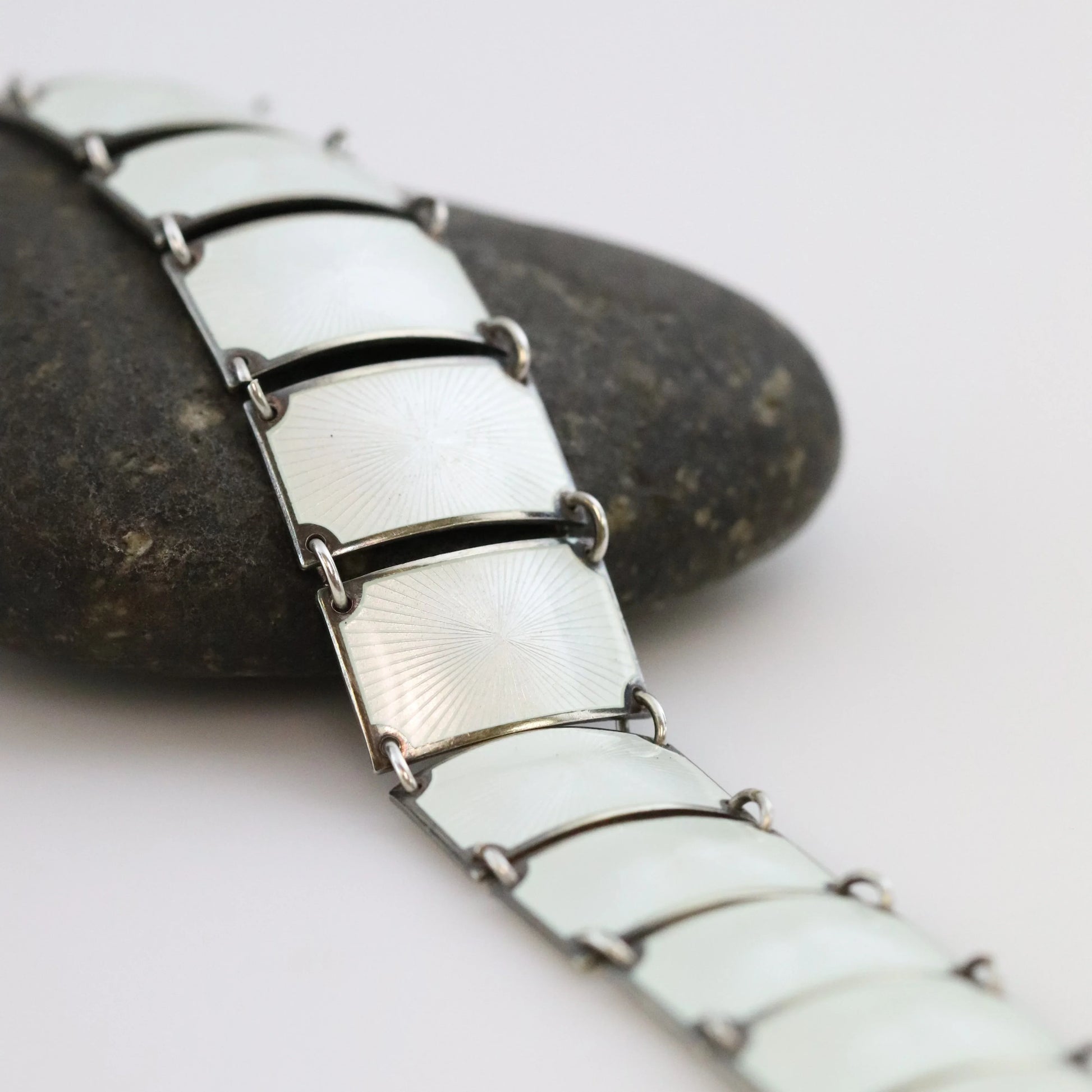 SOLD OUT: Vintage David Andersen Enamel Jewelry | Wide White Guilloche Enamel Bracelet - Carmel Fine Silver Jewelry