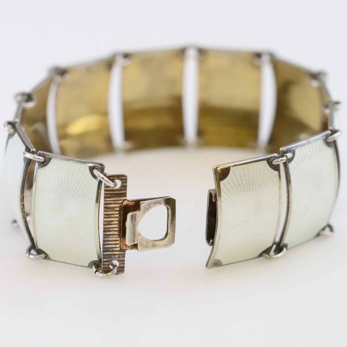 SOLD OUT: Vintage David Andersen Enamel Jewelry | Wide White Guilloche Enamel Bracelet - Carmel Fine Silver Jewelry