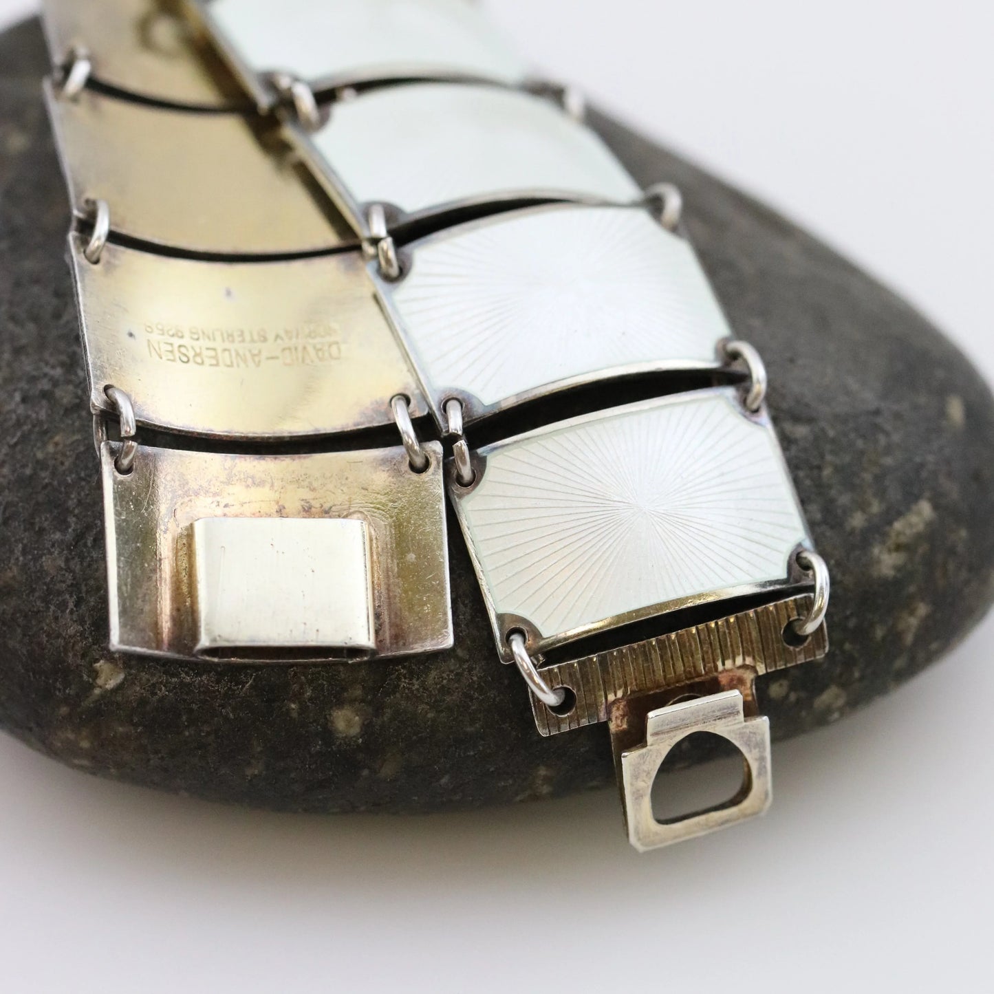 SOLD OUT: Vintage David Andersen Enamel Jewelry | Wide White Guilloche Enamel Bracelet - Carmel Fine Silver Jewelry