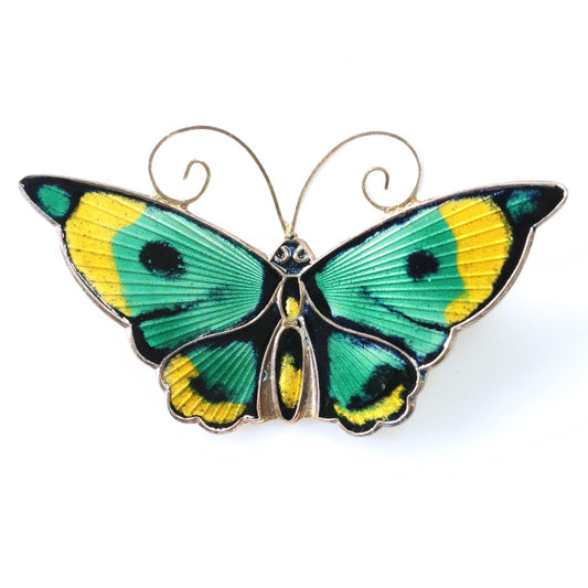 SOLD OUT: Vintage David Andersen Jewelry | Extra Large Multi-Color Green Butterfly Guilloche Enamel Pin - Carmel FSJ