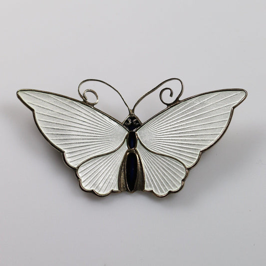 SOLD OUT: Vintage David Andersen Jewelry | Extra Large White Butterfly Guilloche Enamel Pin - Carmel FSJ