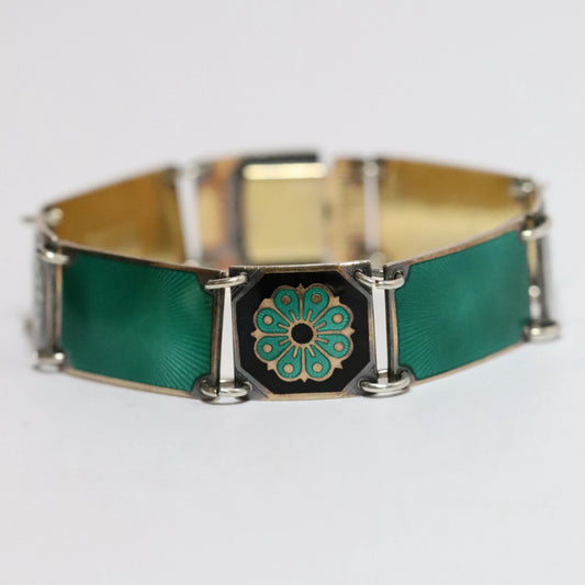 SOLD OUT: Vintage David Andersen Jewelry | Green Guilloché Enamel Link Bracelet Norway - Carmel Fine Silver Jewelry