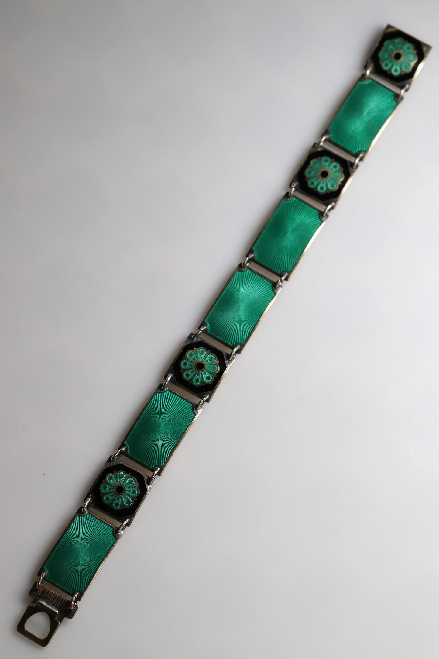 SOLD OUT: Vintage David Andersen Jewelry | Green Guilloché Enamel Link Bracelet Norway - Carmel Fine Silver Jewelry