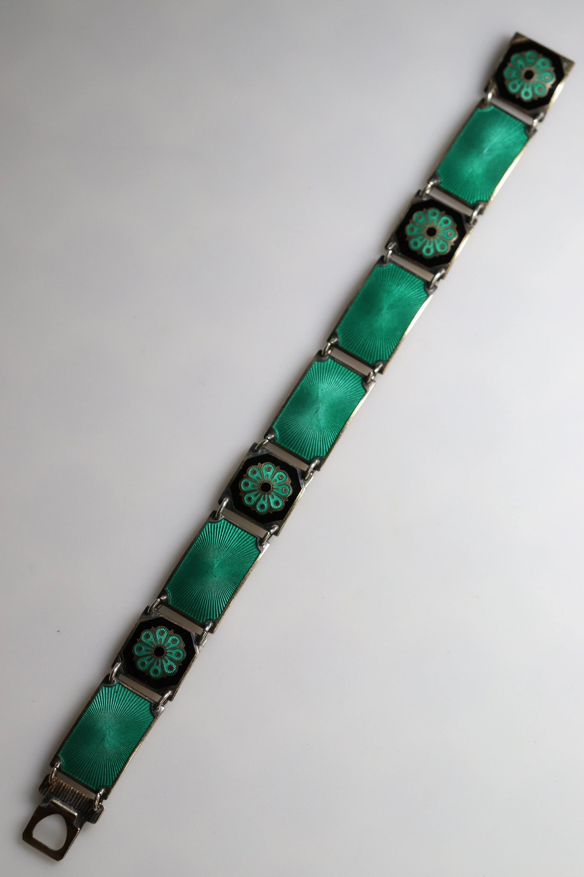 SOLD OUT: Vintage David Andersen Jewelry | Green Guilloché Enamel Link Bracelet Norway - Carmel Fine Silver Jewelry