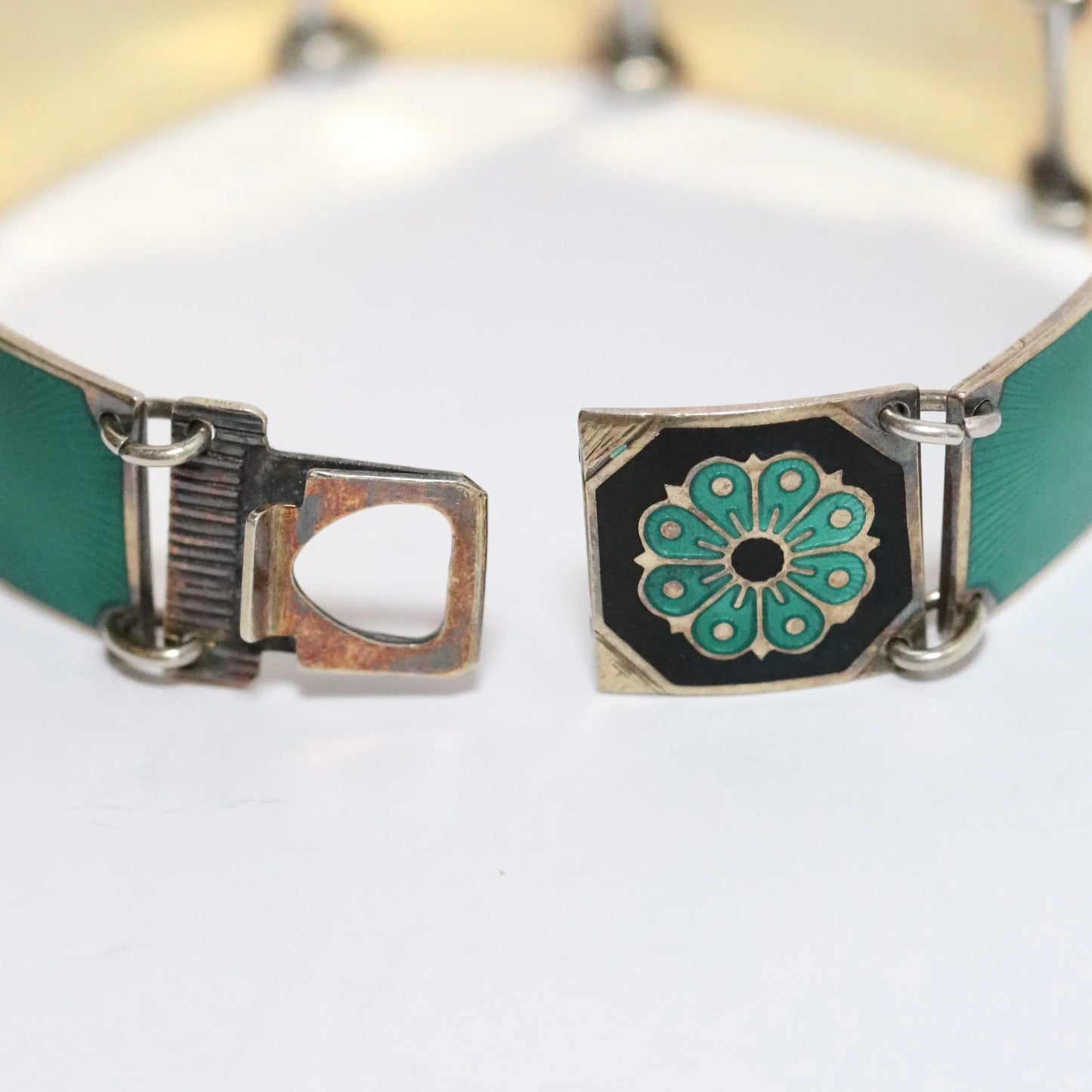 SOLD OUT: Vintage David Andersen Jewelry | Green Guilloché Enamel Link Bracelet Norway - Carmel Fine Silver Jewelry