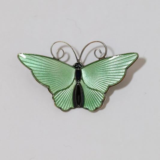 SOLD OUT: Vintage David Andersen Jewelry | Mint Green Butterfly Guilloche Enamel Brooch Norway - Carmel Fine Silver Jewelry