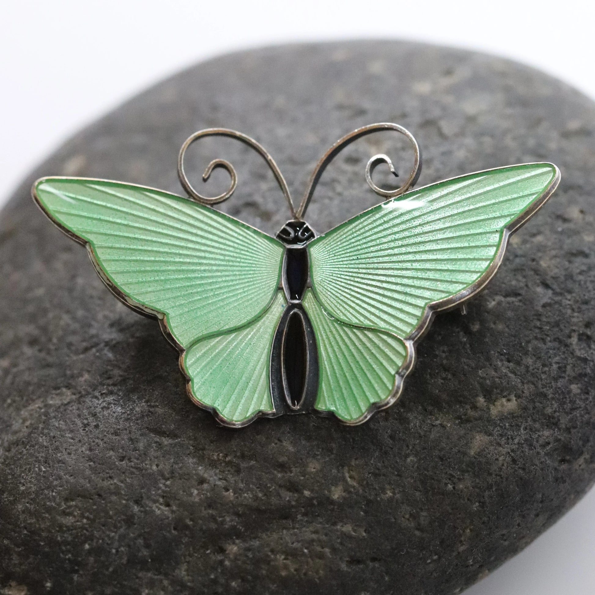 SOLD OUT: Vintage David Andersen Jewelry | Mint Green Butterfly Guilloche Enamel Brooch Norway - Carmel Fine Silver Jewelry