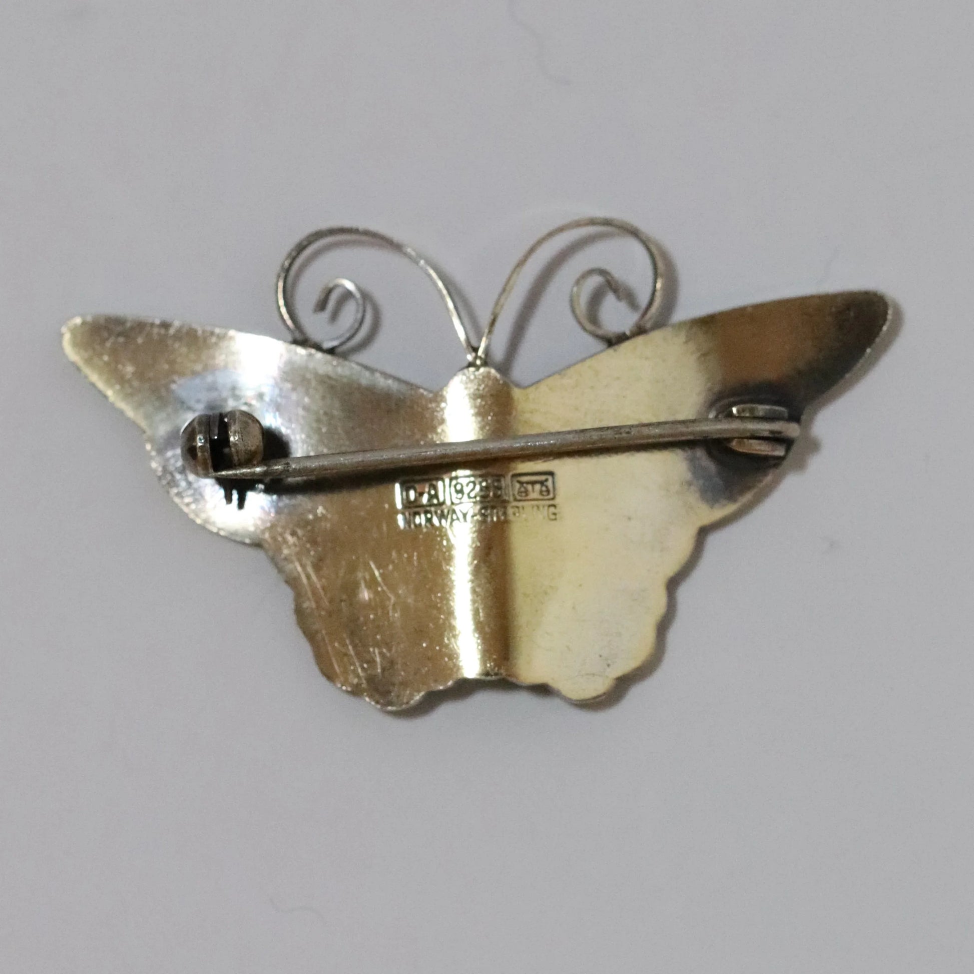 SOLD OUT: Vintage David Andersen Jewelry | Mint Green Butterfly Guilloche Enamel Brooch Norway - Carmel Fine Silver Jewelry