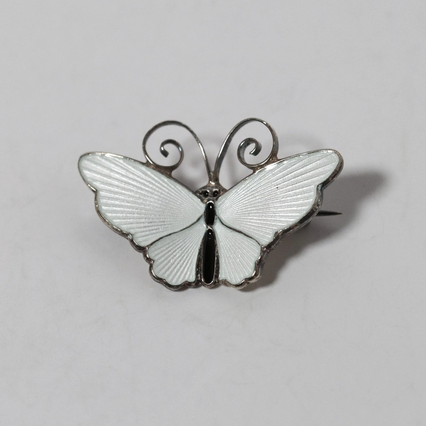 SOLD OUT: Vintage David Andersen Jewelry | Petite White Guilloche Enamel Butterfly Brooch Norway - Carmel Fine Silver Jewelry