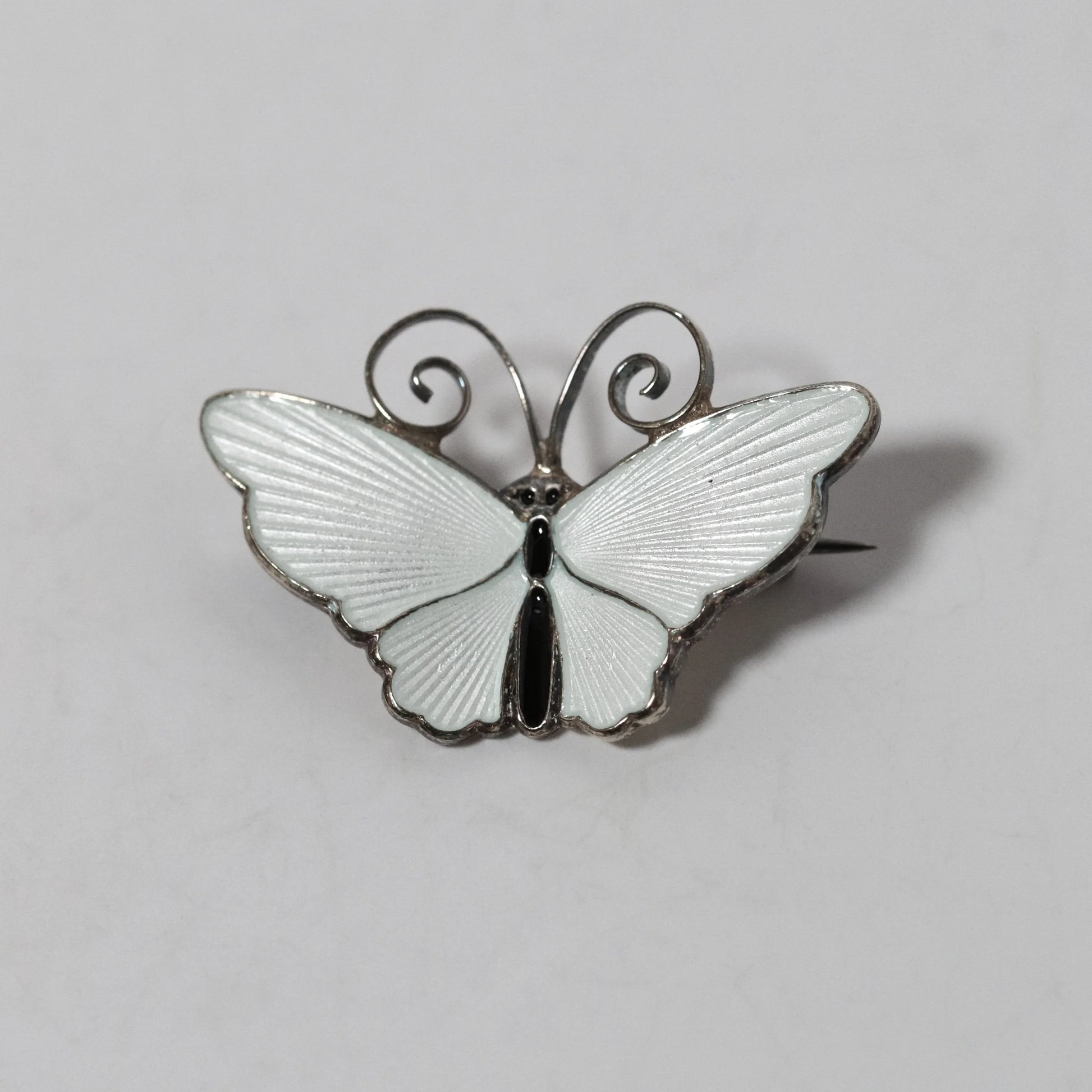 SOLD OUT: Vintage David Andersen Jewelry | Petite White Guilloche Enamel Butterfly Brooch Norway - Carmel Fine Silver Jewelry
