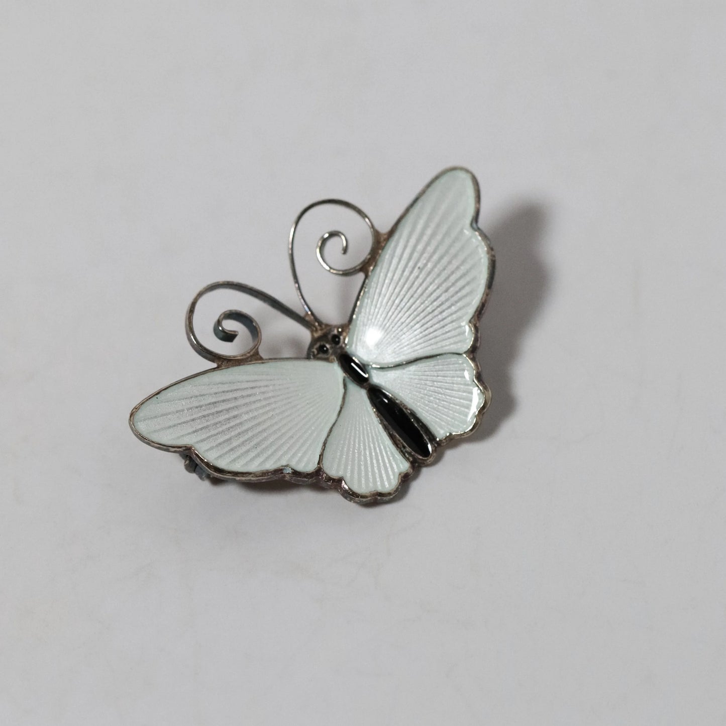 SOLD OUT: Vintage David Andersen Jewelry | Petite White Guilloche Enamel Butterfly Brooch Norway - Carmel Fine Silver Jewelry