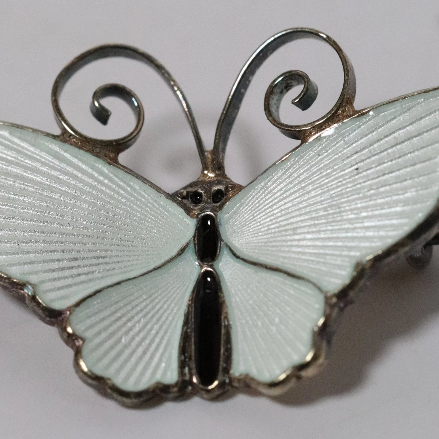 SOLD OUT: Vintage David Andersen Jewelry | Petite White Guilloche Enamel Butterfly Brooch Norway - Carmel Fine Silver Jewelry