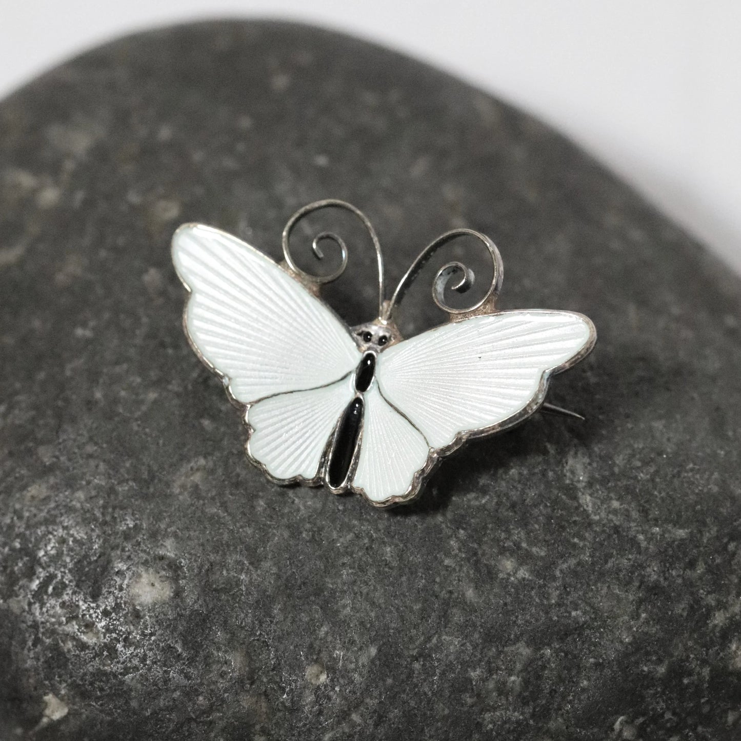 SOLD OUT: Vintage David Andersen Jewelry | Petite White Guilloche Enamel Butterfly Brooch Norway - Carmel Fine Silver Jewelry