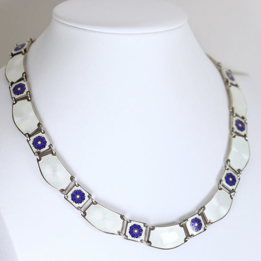 SOLD OUT: Vintage David Andersen Jewelry | White and Blue Enamel Chocker Necklace Norway - Carmel Fine Silver Jewelry