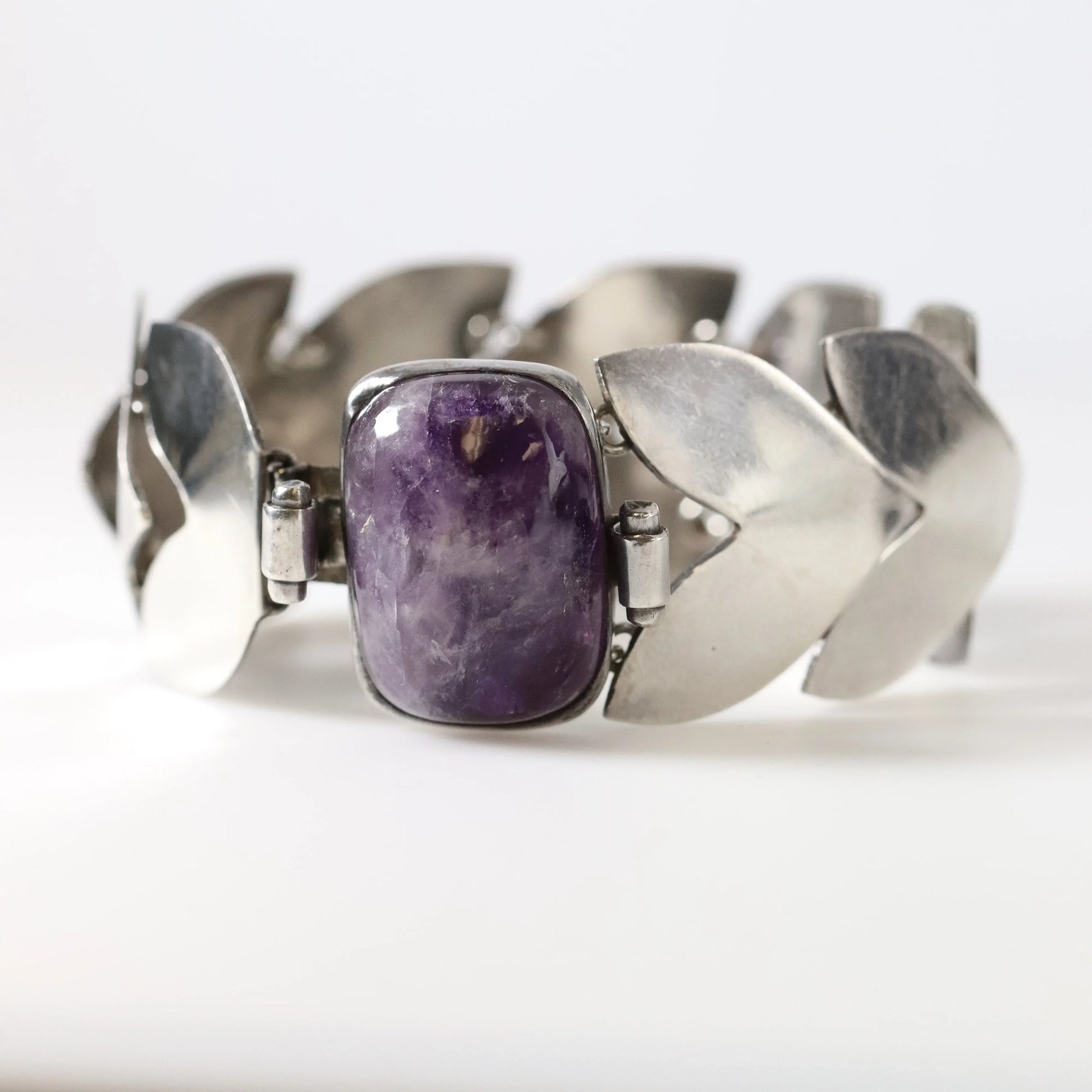 SOLD OUT: Vintage Fred Davis Taxco Silver Mexican Jewelry | Handcrafted Amethyst Link Bracelet - Carmel Fine Silver Jewelry