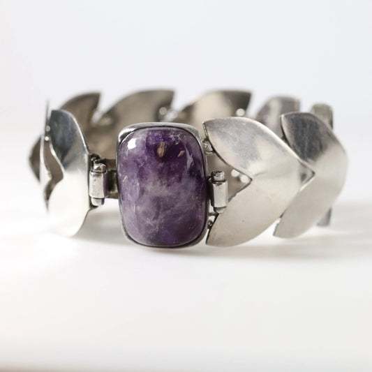 SOLD OUT: Vintage Fred Davis Taxco Silver Mexican Jewelry | Handcrafted Amethyst Link Bracelet - Carmel Fine Silver Jewelry