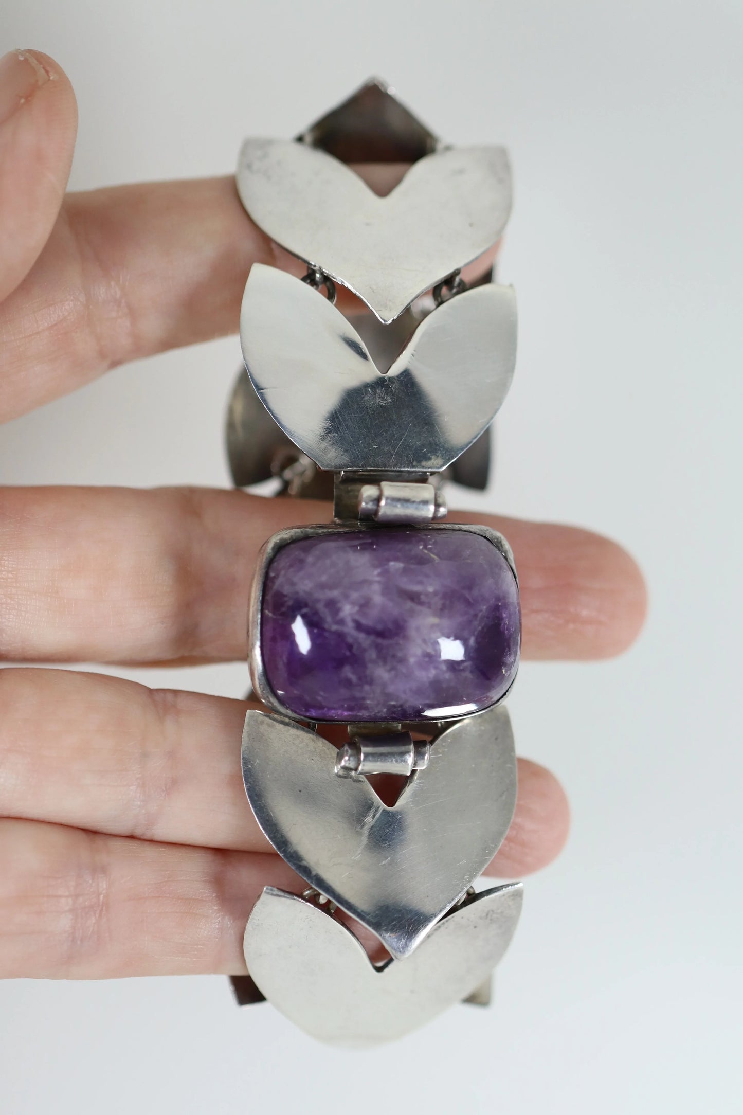 SOLD OUT: Vintage Fred Davis Taxco Silver Mexican Jewelry | Handcrafted Amethyst Link Bracelet - Carmel Fine Silver Jewelry