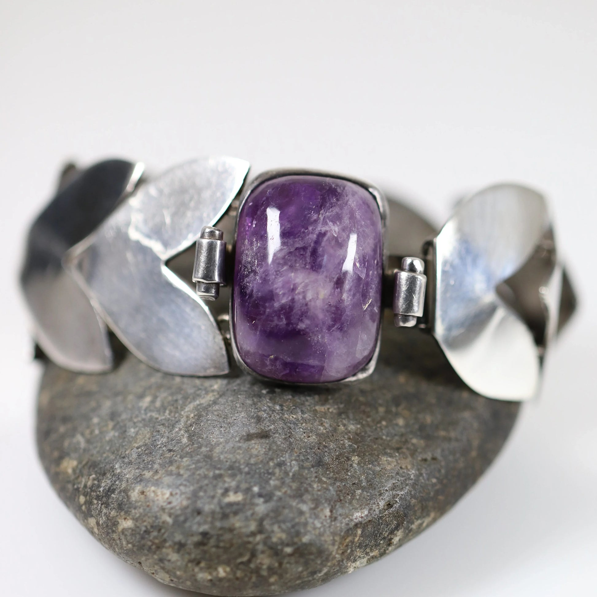 SOLD OUT: Vintage Fred Davis Taxco Silver Mexican Jewelry | Handcrafted Amethyst Link Bracelet - Carmel Fine Silver Jewelry