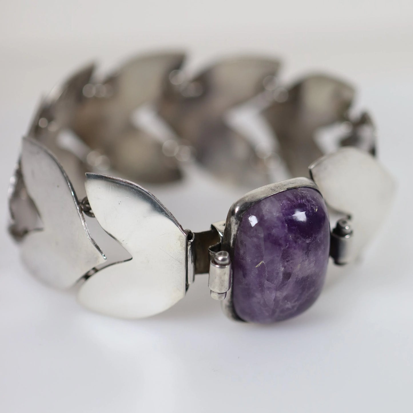 SOLD OUT: Vintage Fred Davis Taxco Silver Mexican Jewelry | Handcrafted Amethyst Link Bracelet - Carmel Fine Silver Jewelry