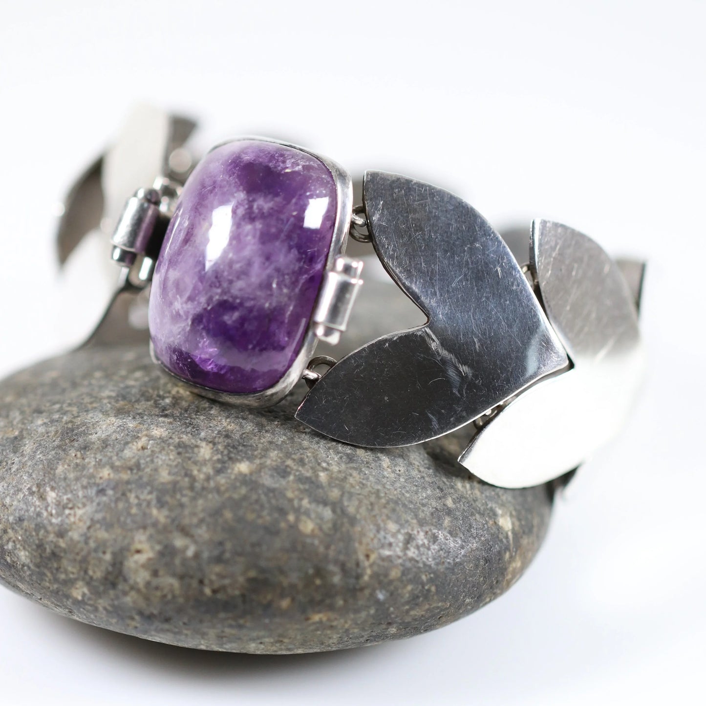 SOLD OUT: Vintage Fred Davis Taxco Silver Mexican Jewelry | Handcrafted Amethyst Link Bracelet - Carmel Fine Silver Jewelry