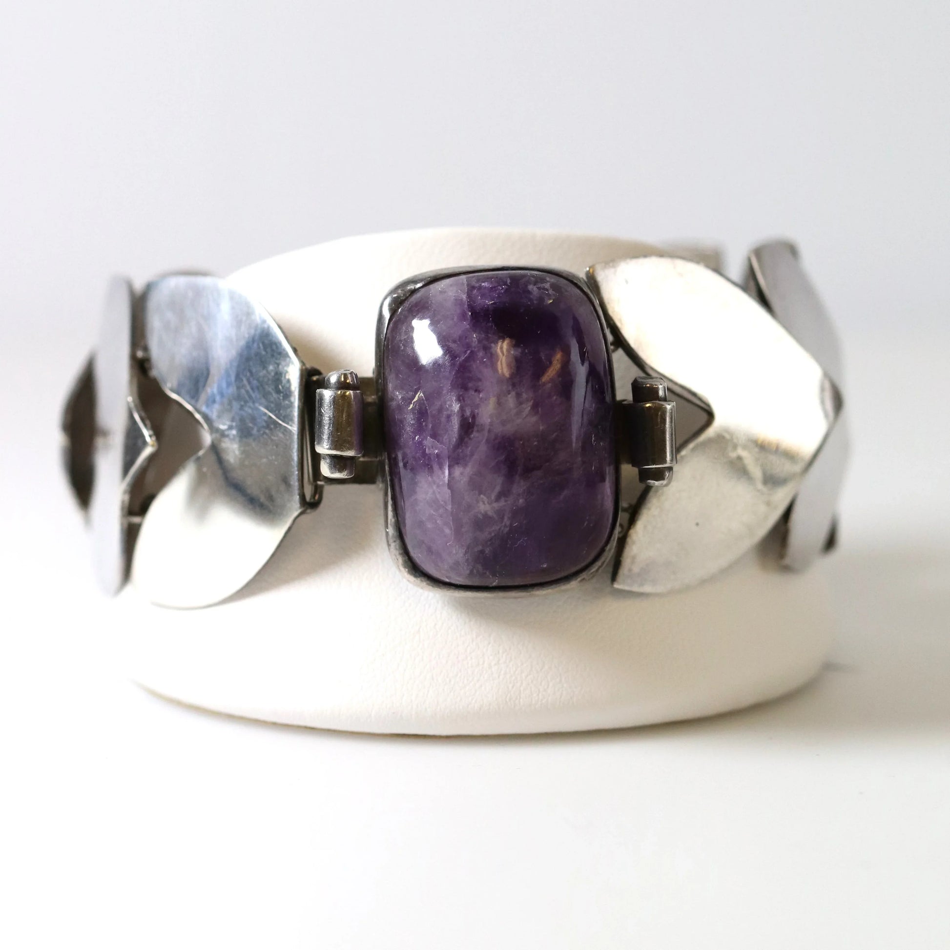 SOLD OUT: Vintage Fred Davis Taxco Silver Mexican Jewelry | Handcrafted Amethyst Link Bracelet - Carmel Fine Silver Jewelry