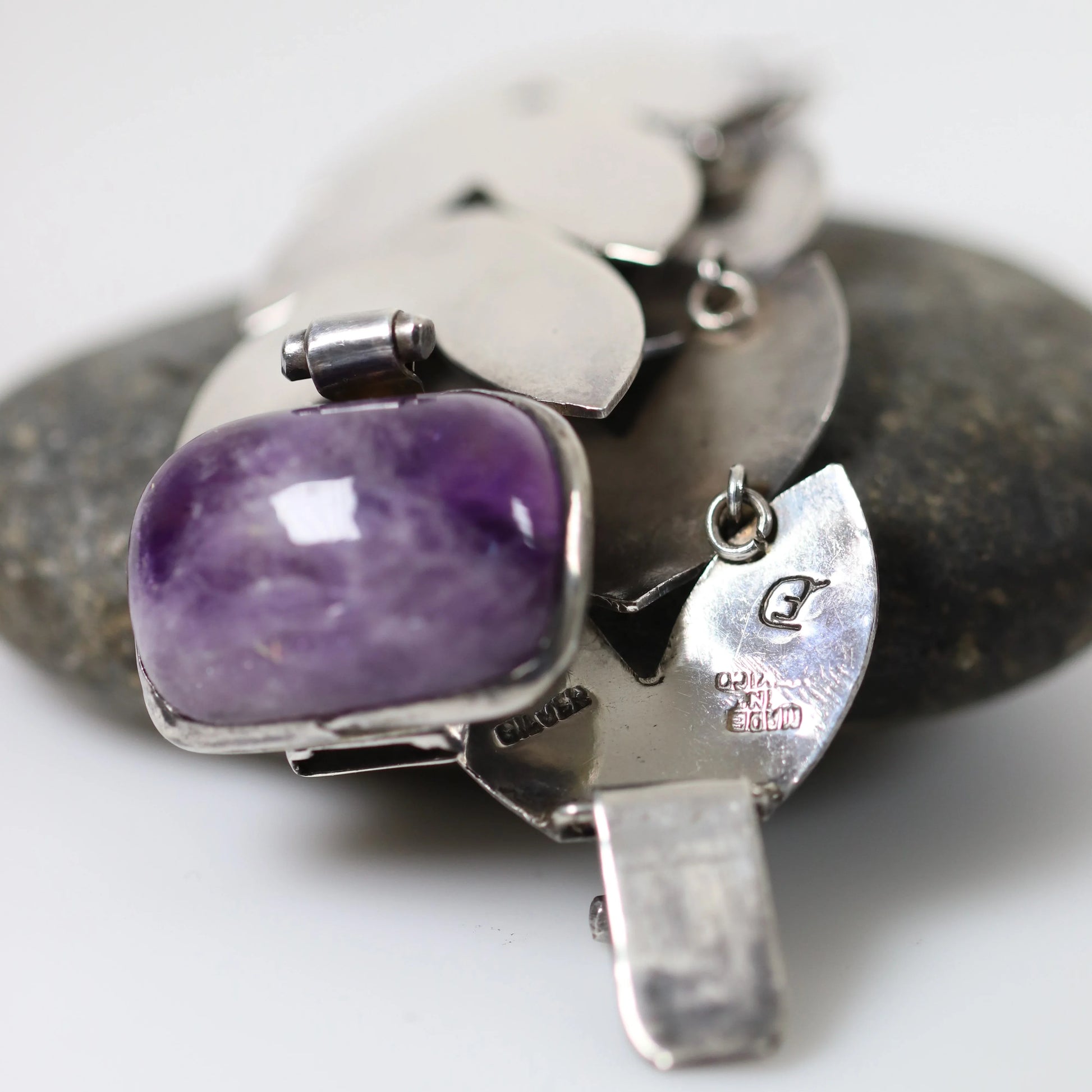 SOLD OUT: Vintage Fred Davis Taxco Silver Mexican Jewelry | Handcrafted Amethyst Link Bracelet - Carmel Fine Silver Jewelry
