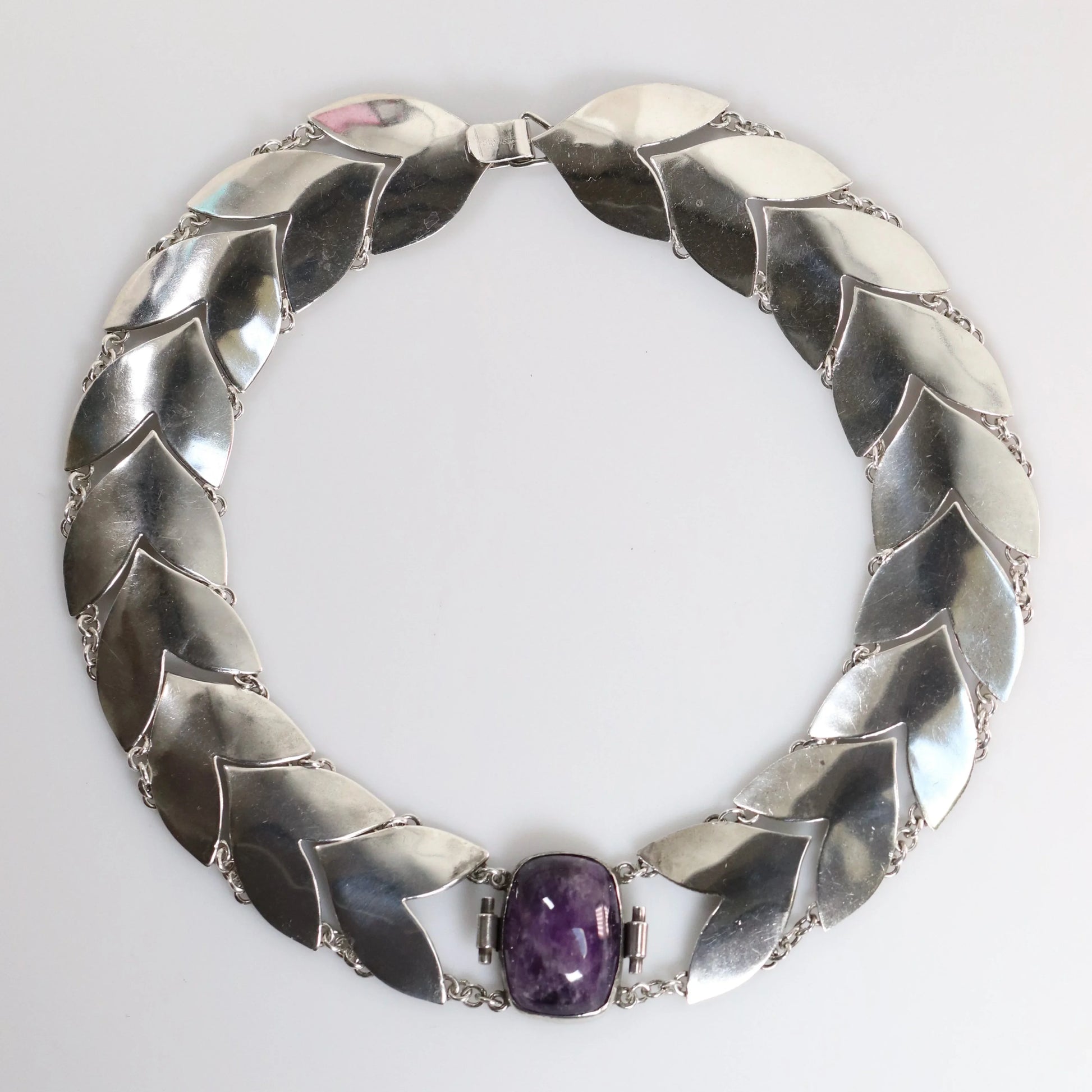 SOLD OUT: Vintage Fred Davis Taxco Silver Mexican Jewelry | Handcrafted Link Amethyst Necklace - Carmel Fine Silver Jewelry