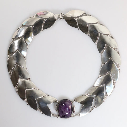 SOLD OUT: Vintage Fred Davis Taxco Silver Mexican Jewelry | Handcrafted Link Amethyst Necklace - Carmel Fine Silver Jewelry