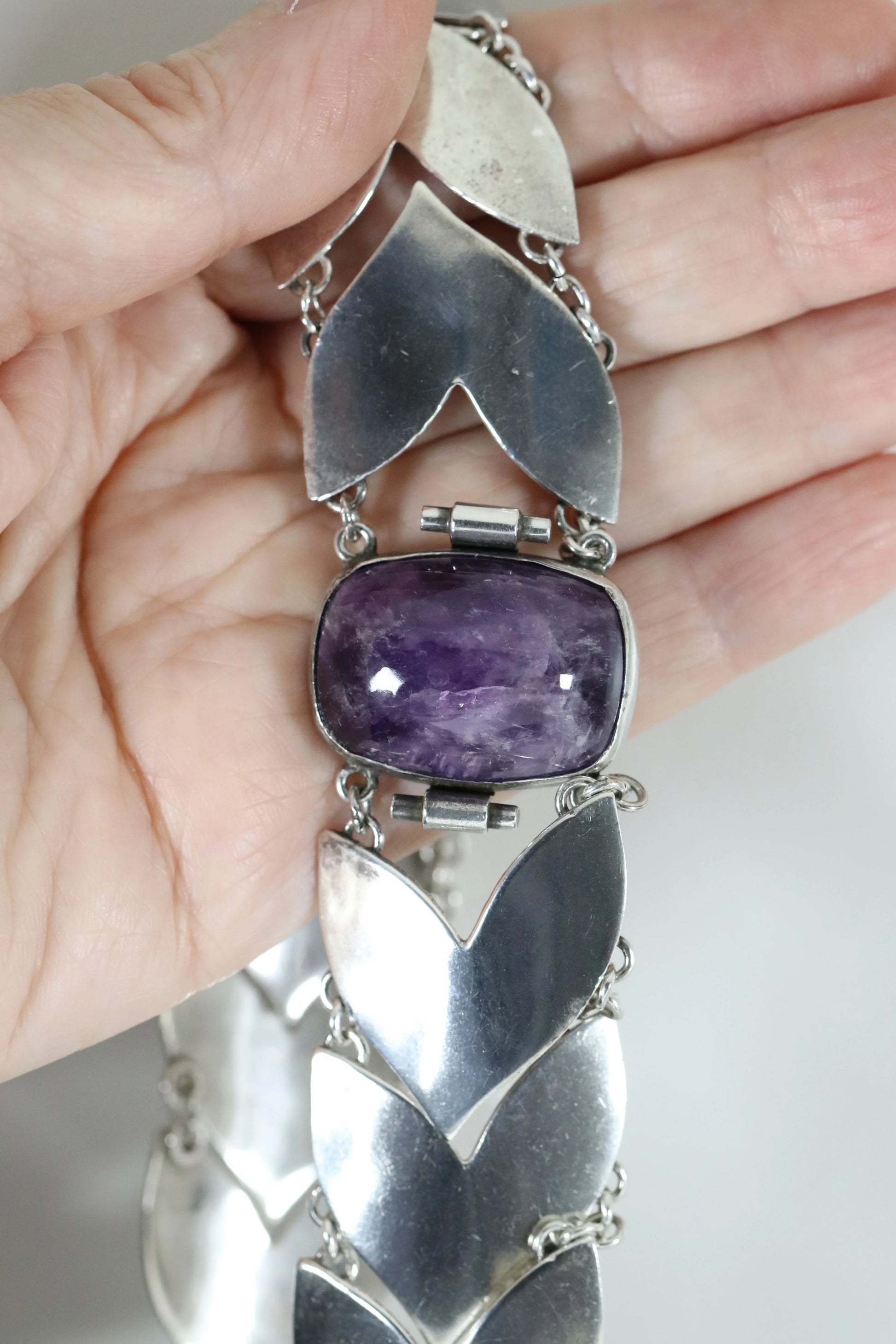 SOLD OUT: Vintage Fred Davis Taxco Silver Mexican Jewelry | Handcrafted Link Amethyst Necklace - Carmel Fine Silver Jewelry