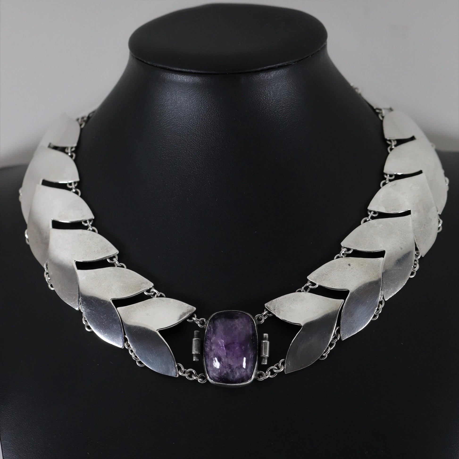 SOLD OUT: Vintage Fred Davis Taxco Silver Mexican Jewelry | Handcrafted Link Amethyst Necklace - Carmel Fine Silver Jewelry