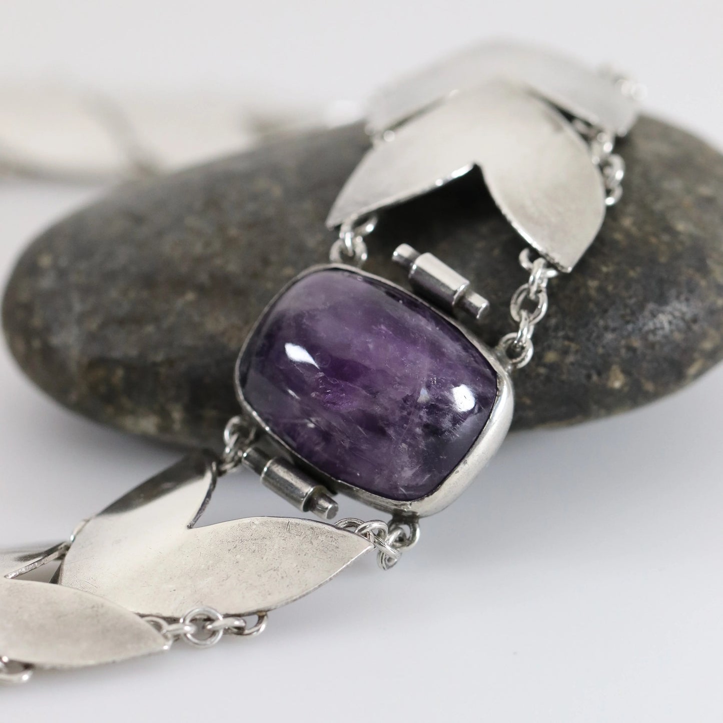 SOLD OUT: Vintage Fred Davis Taxco Silver Mexican Jewelry | Handcrafted Link Amethyst Necklace - Carmel Fine Silver Jewelry