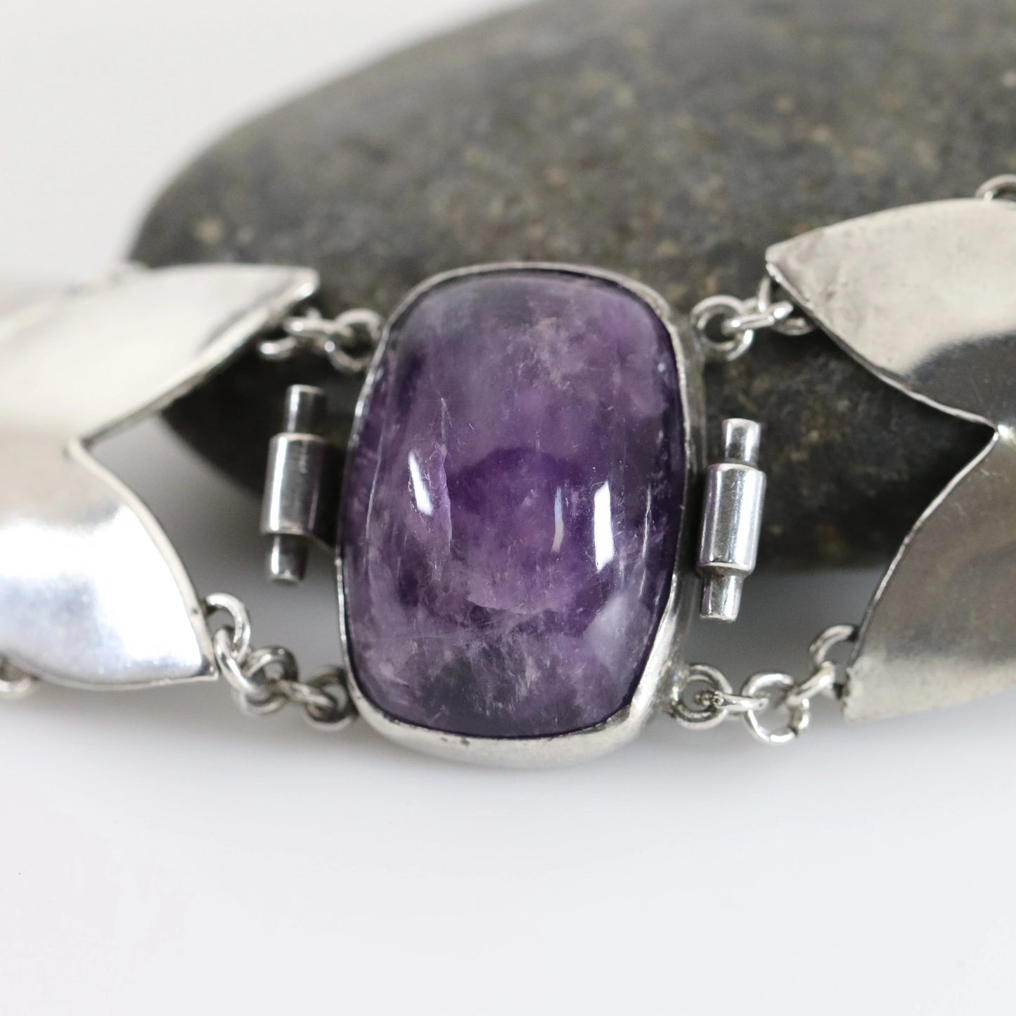 SOLD OUT: Vintage Fred Davis Taxco Silver Mexican Jewelry | Handcrafted Link Amethyst Necklace - Carmel Fine Silver Jewelry