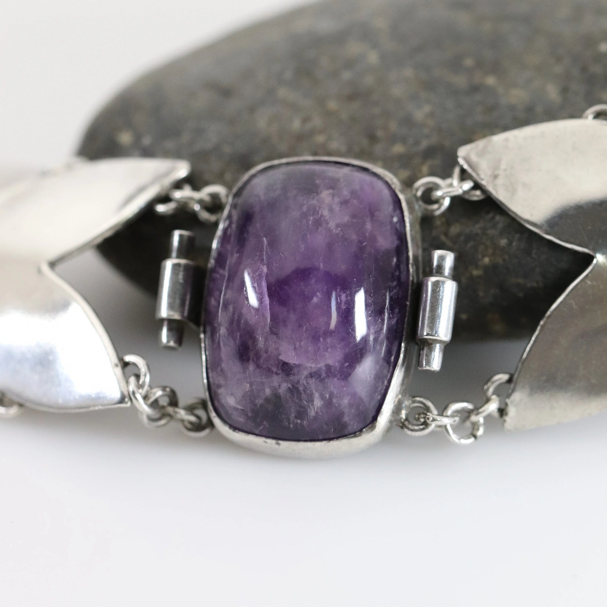 SOLD OUT: Vintage Fred Davis Taxco Silver Mexican Jewelry | Handcrafted Link Amethyst Necklace - Carmel Fine Silver Jewelry