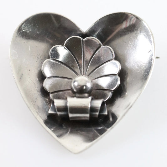 SOLD OUT: Vintage Georg Jensen Jewelry | Alphonse La Paglia Heart & Shell Brooch USA - Carmel Fine Silver Jewelry
