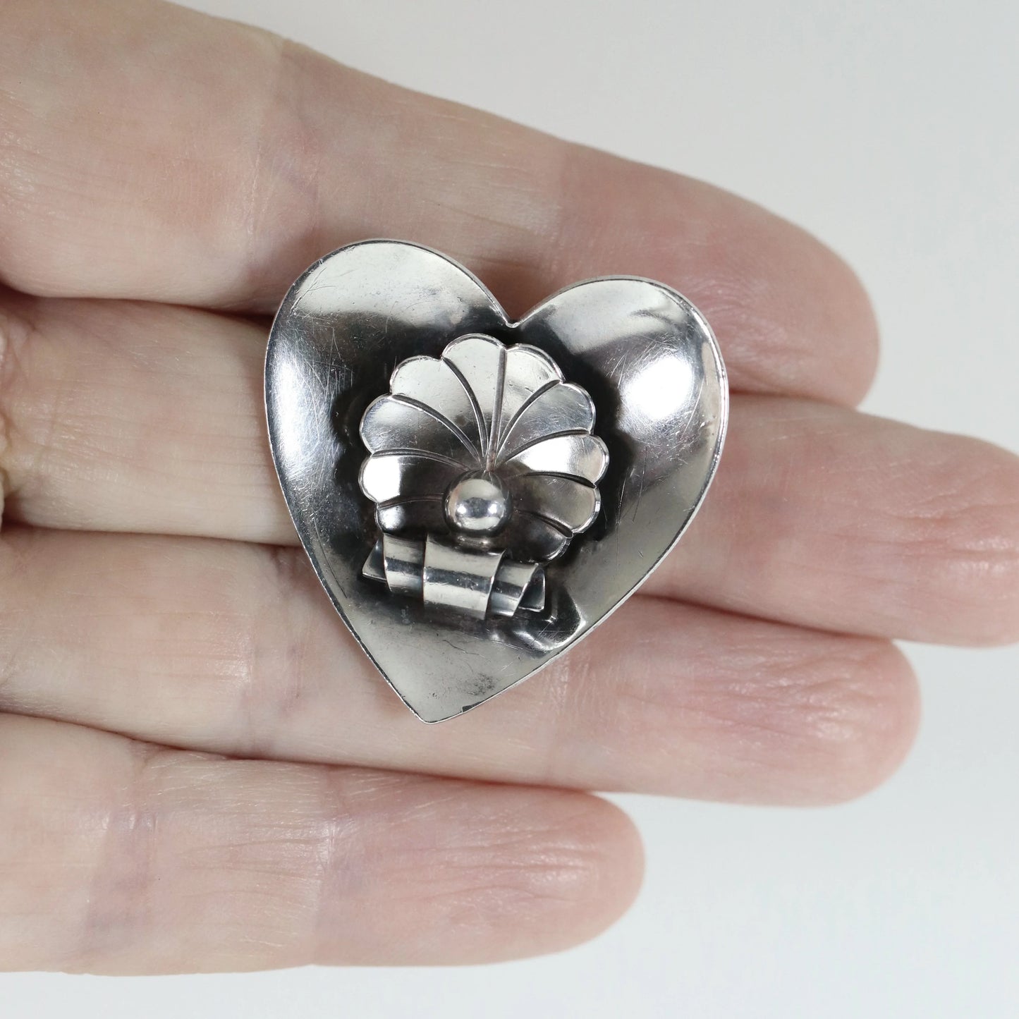 SOLD OUT: Vintage Georg Jensen Jewelry | Alphonse La Paglia Heart & Shell Brooch USA - Carmel Fine Silver Jewelry