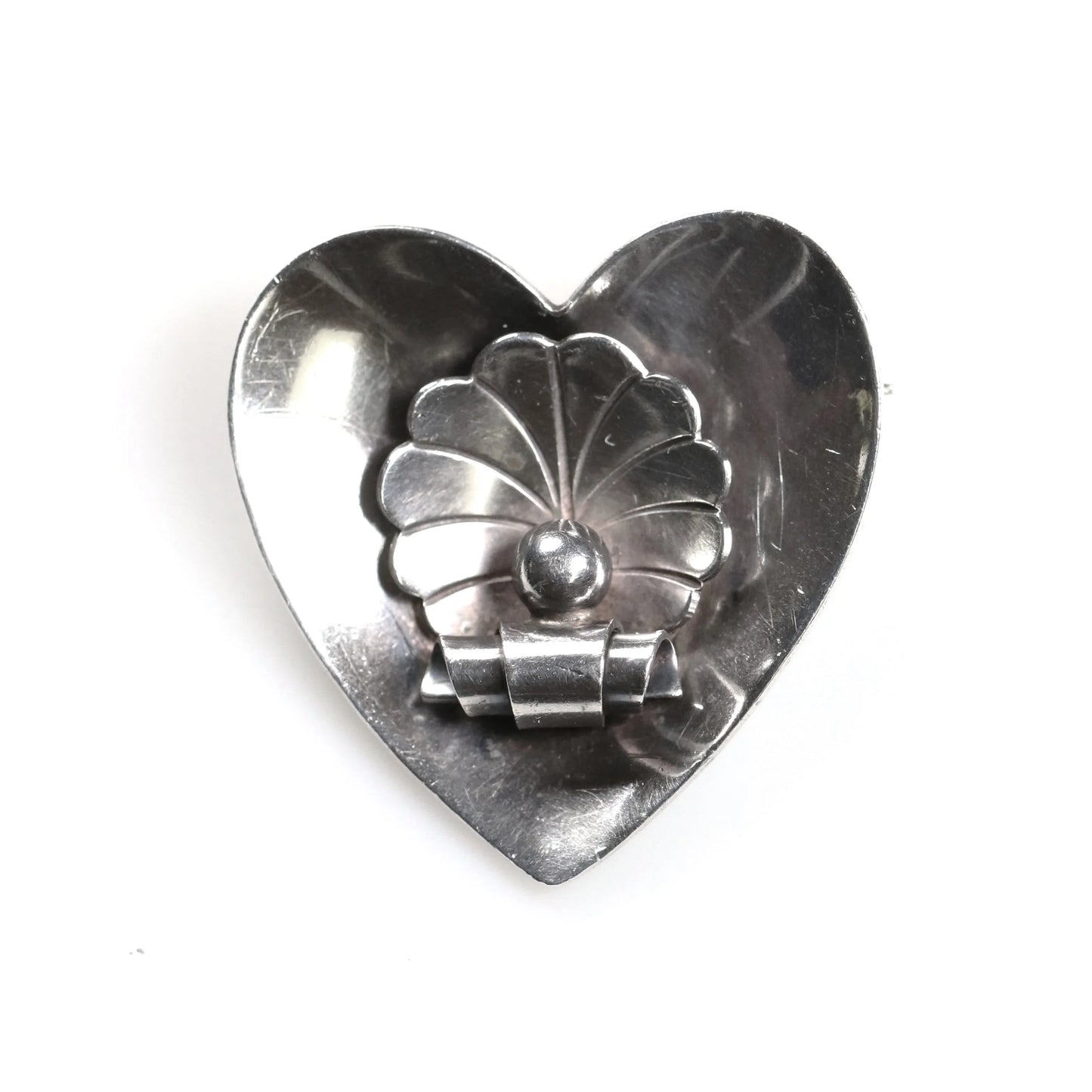 SOLD OUT: Vintage Georg Jensen Jewelry | Alphonse La Paglia Heart & Shell Brooch USA - Carmel Fine Silver Jewelry