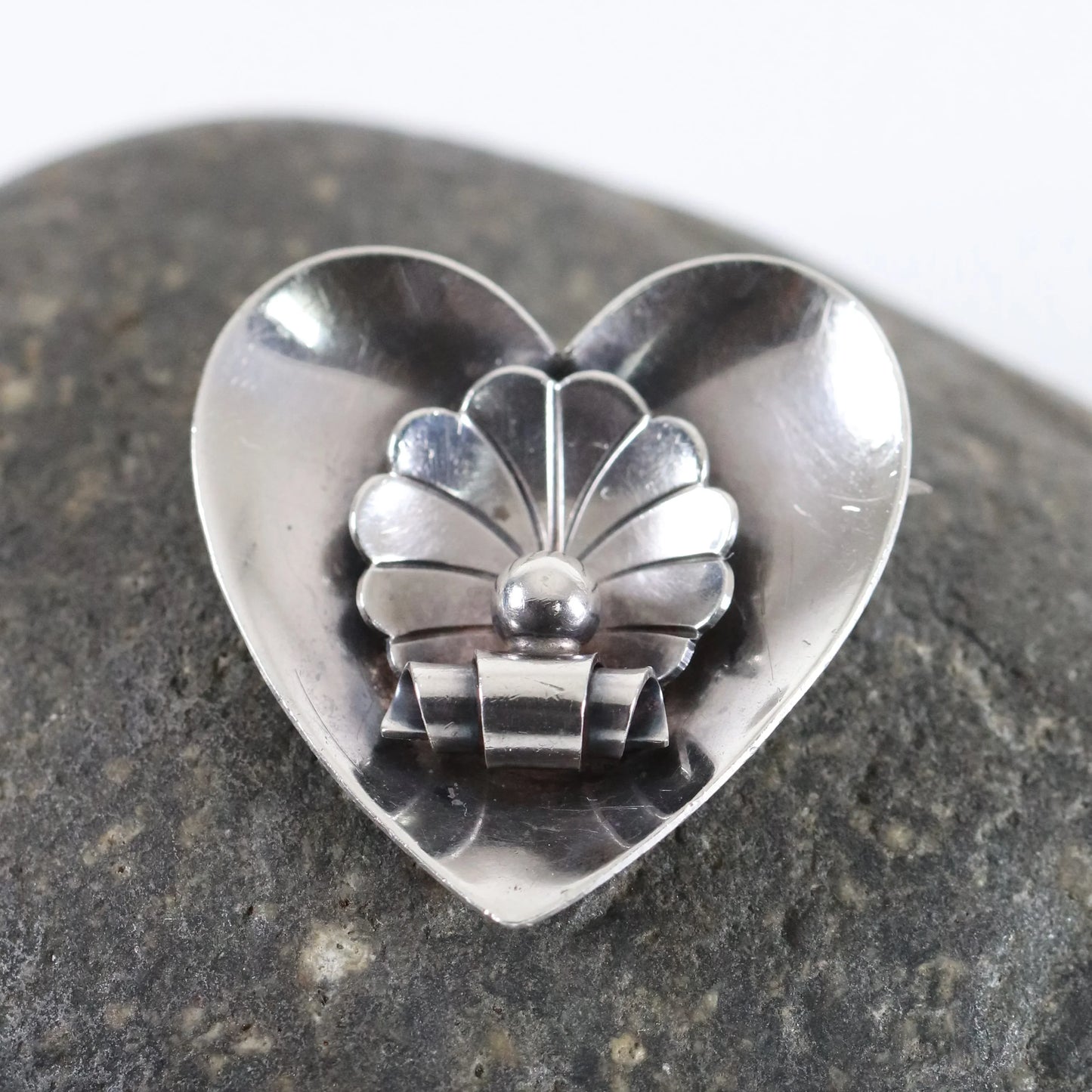SOLD OUT: Vintage Georg Jensen Jewelry | Alphonse La Paglia Heart & Shell Brooch USA - Carmel Fine Silver Jewelry
