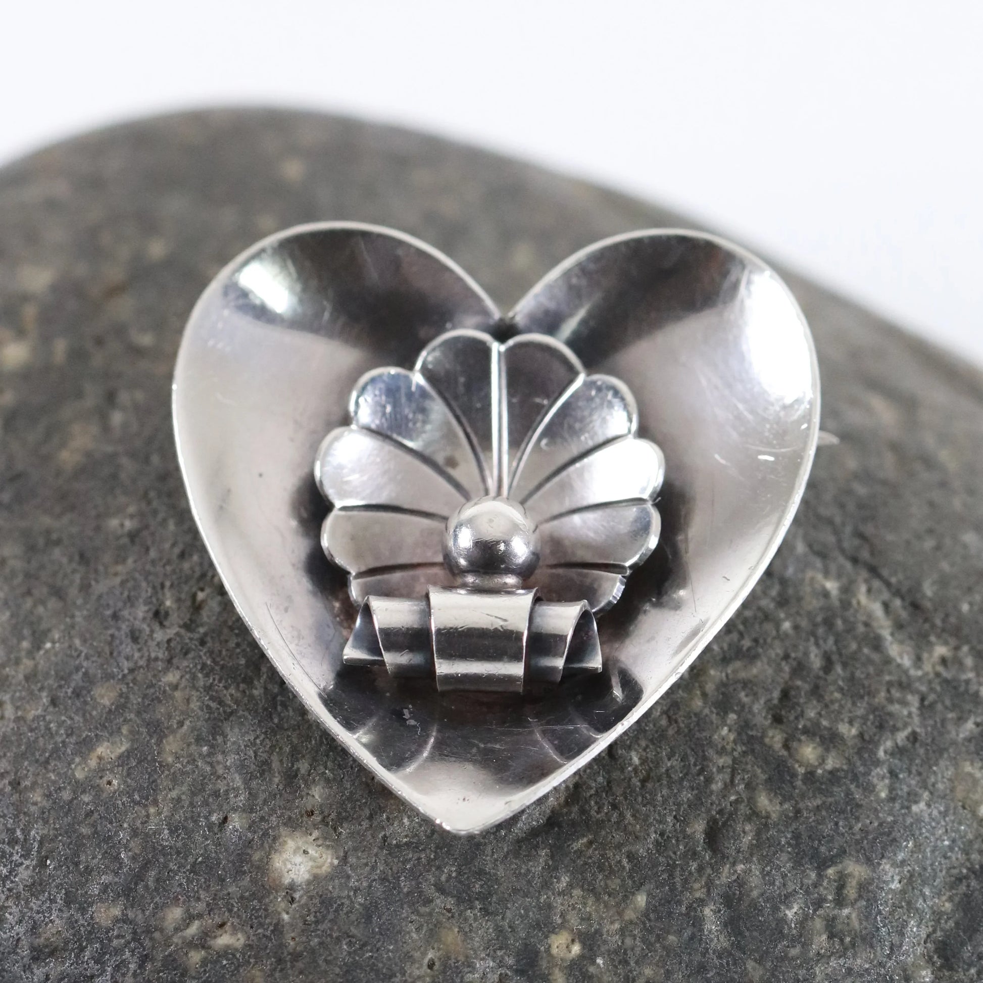 SOLD OUT: Vintage Georg Jensen Jewelry | Alphonse La Paglia Heart & Shell Brooch USA - Carmel Fine Silver Jewelry