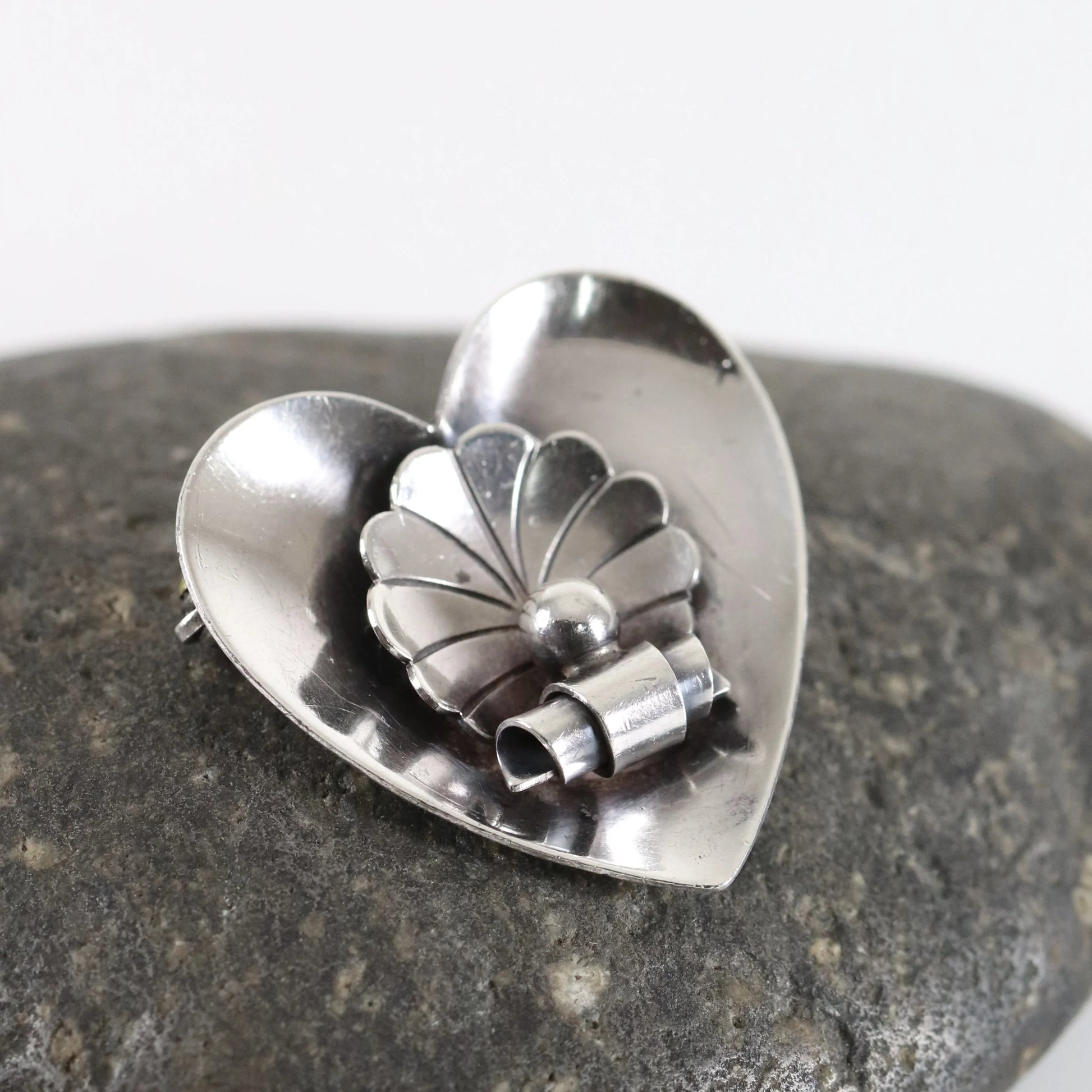 SOLD OUT: Vintage Georg Jensen Jewelry | Alphonse La Paglia Heart & Shell Brooch USA - Carmel Fine Silver Jewelry