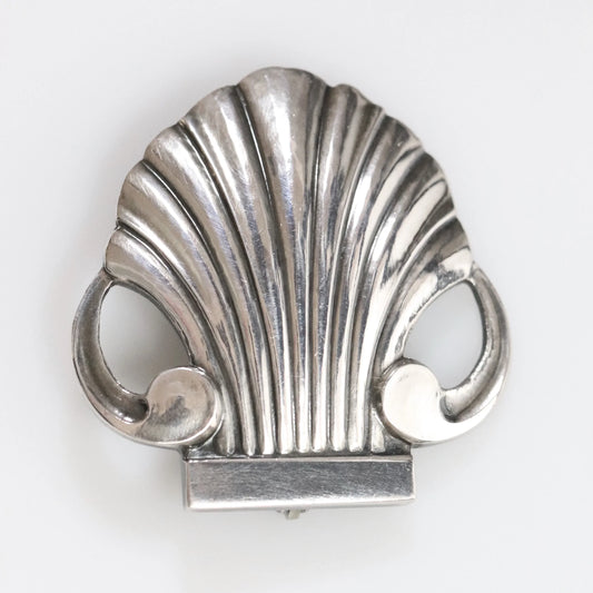 SOLD OUT: Vintage Georg Jensen Jewelry | Arno Malinowski Art Deco Shell Estate Brooch - Carmel Fine Silver Jewelry