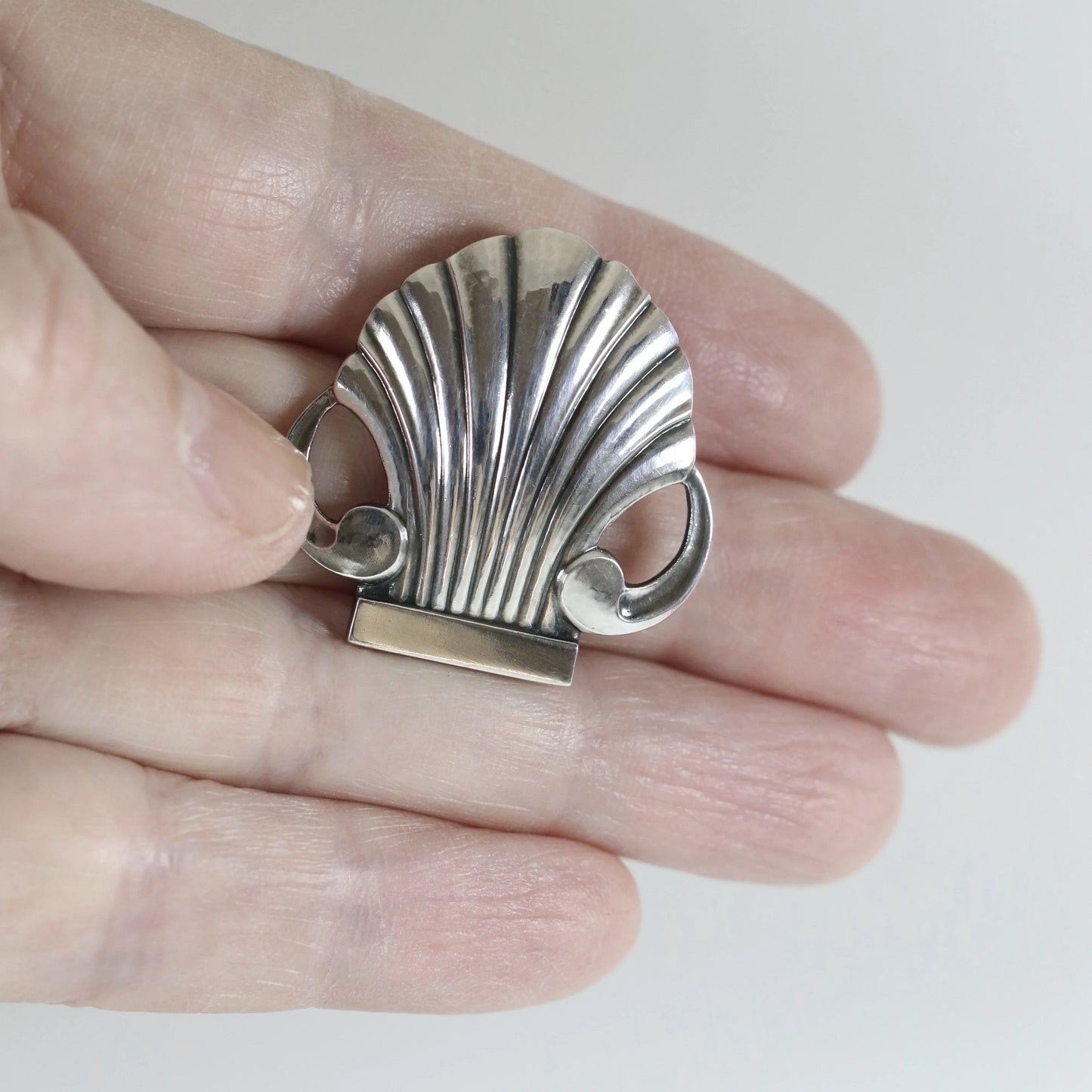 SOLD OUT: Vintage Georg Jensen Jewelry | Arno Malinowski Art Deco Shell Estate Brooch - Carmel Fine Silver Jewelry