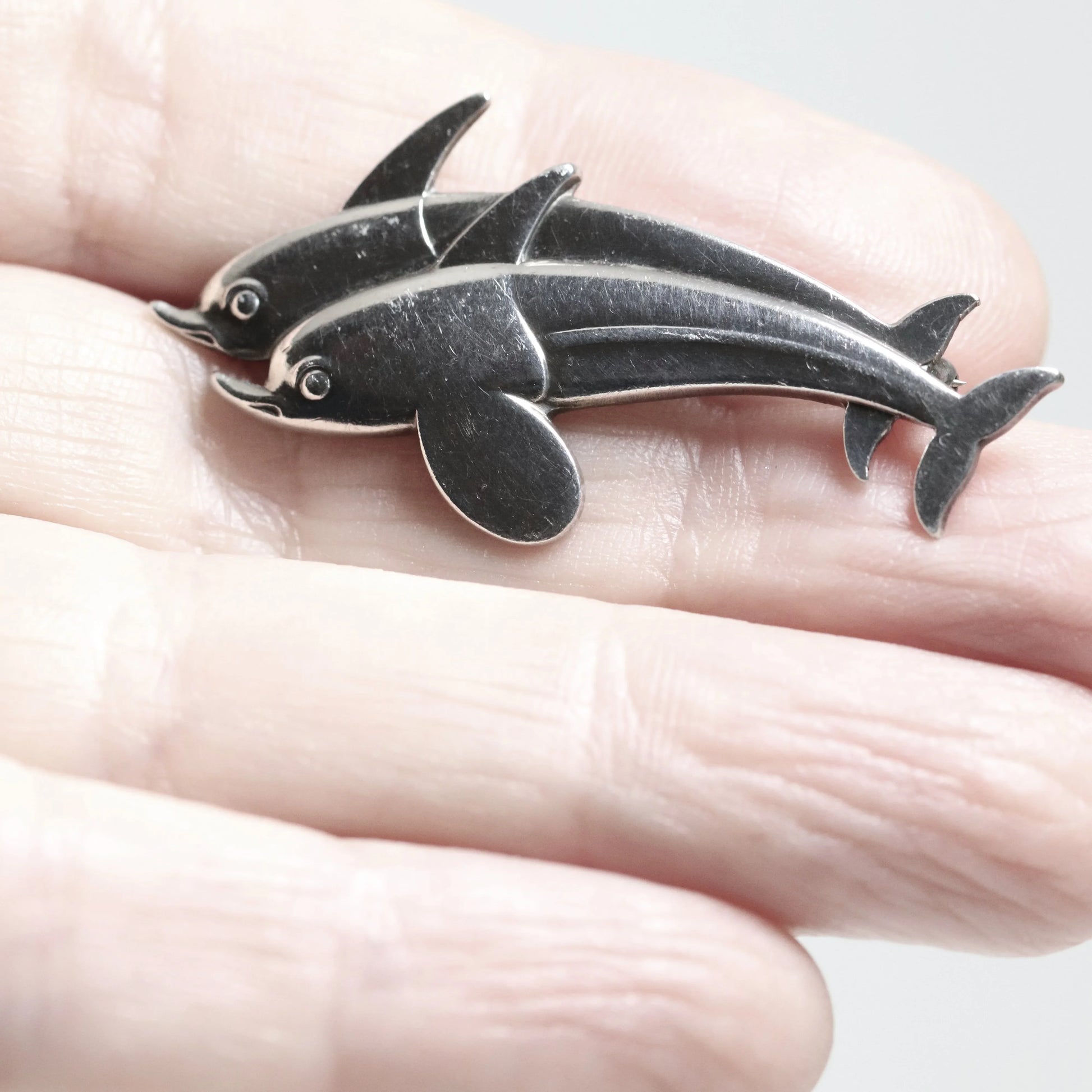 SOLD OUT: Vintage Georg Jensen Jewelry | Arno Malinowski Dual Dolphin Brooch 317 - Carmel Fine Silver Jewelry