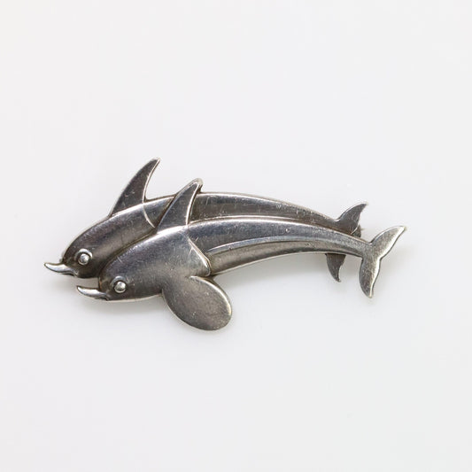 SOLD OUT: Vintage Georg Jensen Jewelry | Arno Malinowski Dual Dolphin Brooch 317 - Carmel FSJ